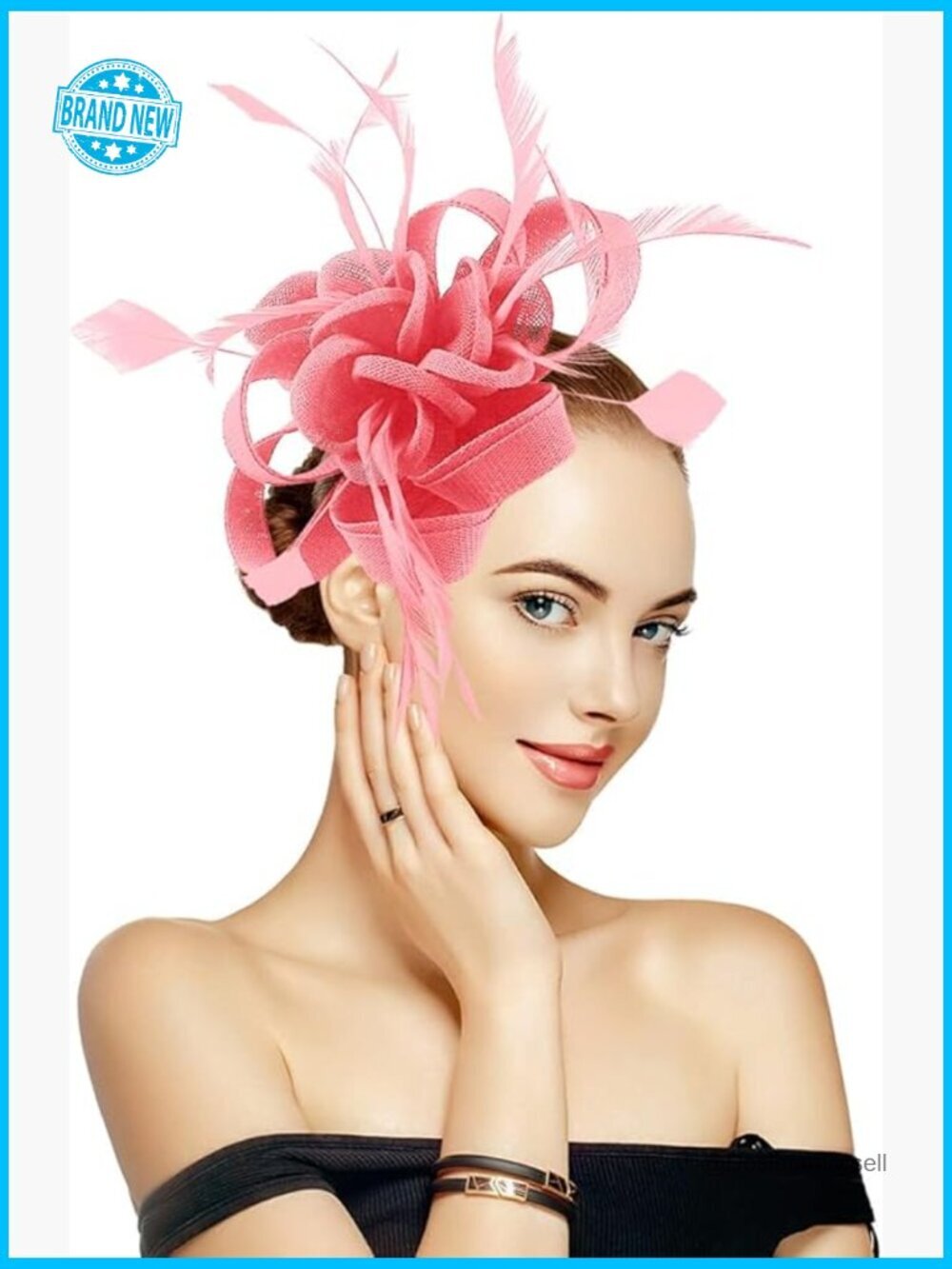 Handmade Derby Fascinator Hat with Feather, Hair Clips and Fasteners Elegant